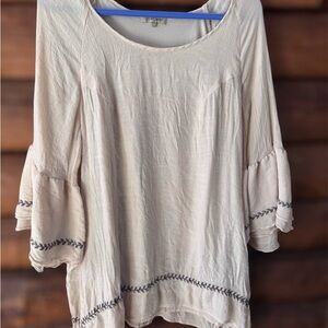 Oh Gussie size 2x Chic Beige Women's Blouse with Embroidered Details